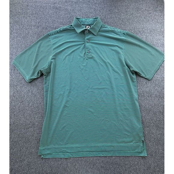 Foot Joy Polo Mens Large Green Striped Shirt Short Sleeve FJ Golf Performance - Picture 2 of 11